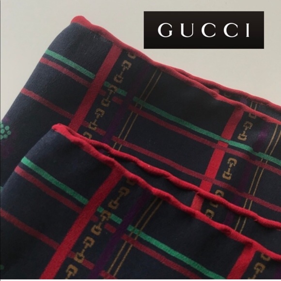GUCCI HORSEBIT Rare LOGO Scarf! Red Blue Gold mens - Picture 1 of 7